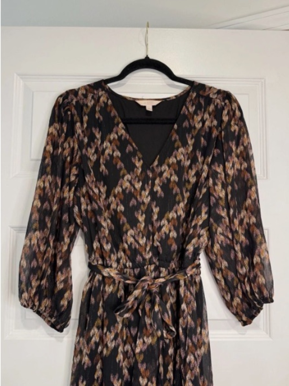 Woven Wrap-Style Floral Midi Dress - Black/Tan